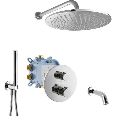 Système de douche encastré PaulGurkes 3 voies pour baignoires avec robinet thermostatique prêt à monter