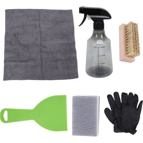 Kit Nettoyage Pierre Tombale Complet Brosse Grattoir Éponge Chiffon Microfibre Flacon Pulvérisateur Gants Noir Taille L (1/4)