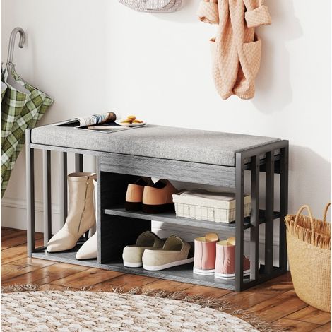 Zapatero con banco 86 x 30 x 45,5 cm, 3 niveles, gris DESVIAE (1/5)