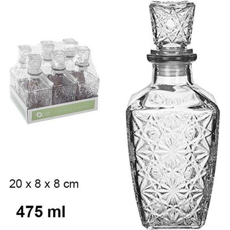 TrAdE Shop Traesio - 6 Bottiglia Vintage Per Liquore Wiskey Cognac Scotch In Vetro Con Tappo 8x20cm -