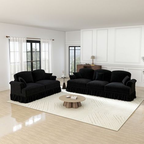 Ensemble canapés modulables 3+2 places en chenille noir - style milieu du siècle, confort moelleux, 272×83.5×93 cm (1/5)