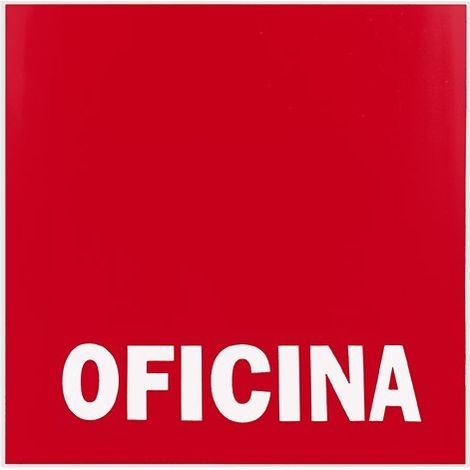 Señal Adhesiva Oficina en Plástico Rojo y Blanco, 10x14 cm, Fácil Instalación y Duradera