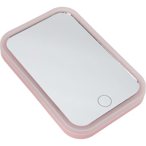 Miroir de maquillage lumineux rose LED tactile carré, miroir de bureau à luminosité réglable et rotatif (1/5)