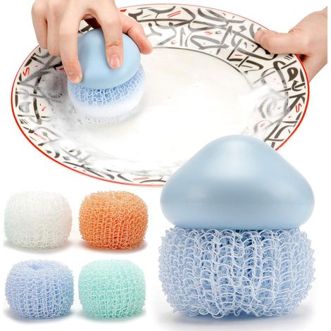 Brosse Sphérique En Nylon - Manche En Abs - Pour Casserole Antiadhésive Et Surface Délicate - Lot De 5 (1/5)