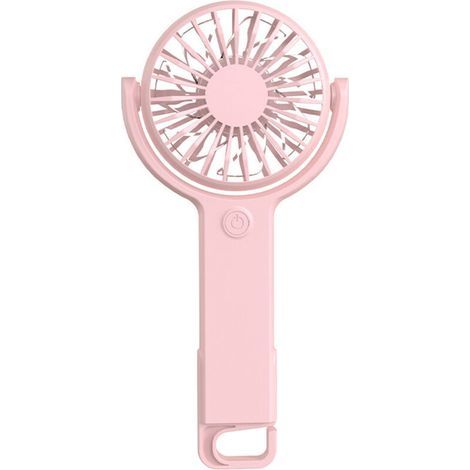 Ventilateur portable rechargeable, climatiseur, petit ventilateur de poche, 5 vitesses, avec crochet pliable, rose (1/5)