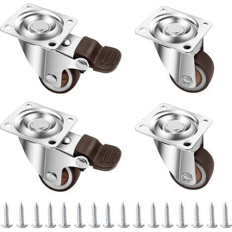 Möbelrollen 25 mm, feste Schwerlastrolle mit Bremse, 360 Grad drehbare Möbelrollen, geräuscharme Outdoor-Gummiräder mit 16 Schrauben (1/5)