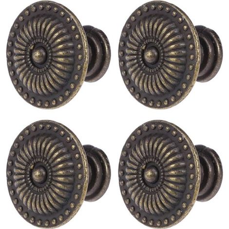 Lot de 4 poignées de tiroir vintage avec vis, boutons de meuble en métal, pour tiroirs, armoires et meubles, finition bronze (1/5)