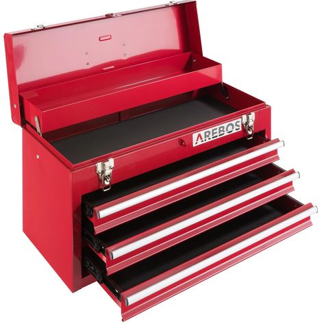 AREBOS Tool Box 3 Drawers Tool Case Tool Chest Tool Kit Red