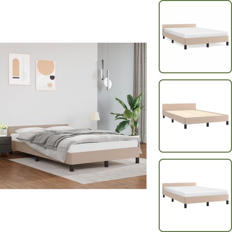 The Living Store Cadre de lit sans matelas cappuccino 120x190 cm similicuir - Cadre De Lit - Lit Double - Lit Capitonné - Similicuir - Tête De Lit