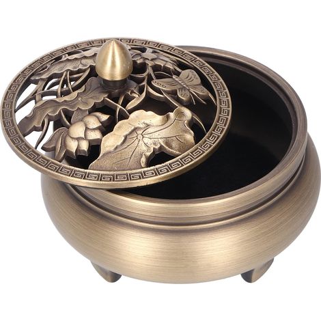 Antiker Räuchergefäß aus Messing mit Deckel, dreibeinige Buddha-Figur, Wohndekoration (1/5)