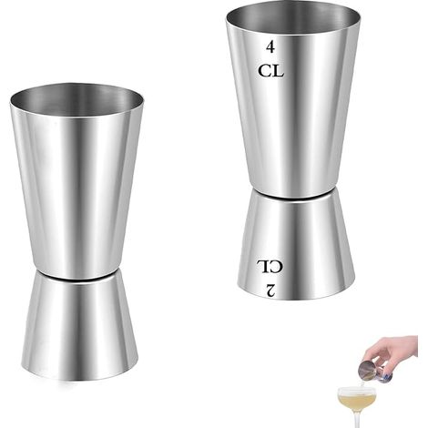 Doseur Cocktail Double Cocktail Jigger en Acier Inoxydable 20/40ML Doseur à alcool double bar fête vin cocktail Argent