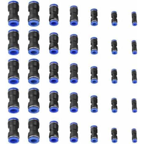 Connecteur pneumatique droit rapide 35pcs – Raccords en plastique bleu – Diamètres 4/6/8/10/12/14/16mm – Haute résistance à la pression (1/4)