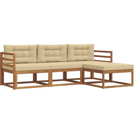 vidaXL Outdoor Sofa Set with Cushion 4 pcs Natural and Beige (1/4)