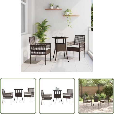 vidaXL Garten Tisch - Garten Essgruppe 3 pcs Braun Poly-Rattan (1/5)