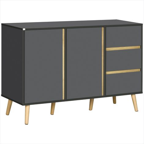Buffet bas scandinave gris foncé 2 portes 3 tiroirs (1/5)