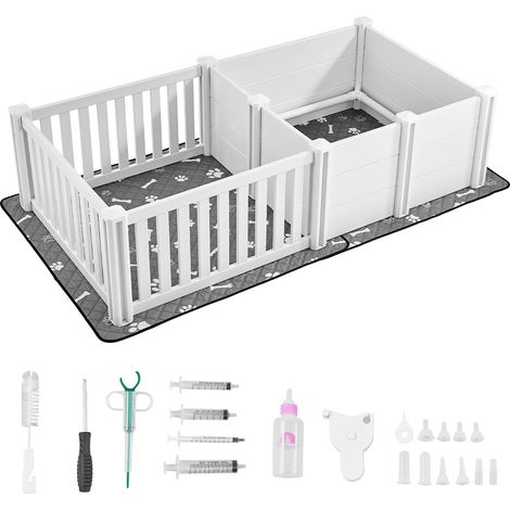 Hunde-Wurfbox, 1,86 x 0,97 x 0,5 m, Laufstall mit verstellbarer Tür, wasserdichter Matte, leicht zu reinigen, robust für mittelgroße Hunde (1/5)