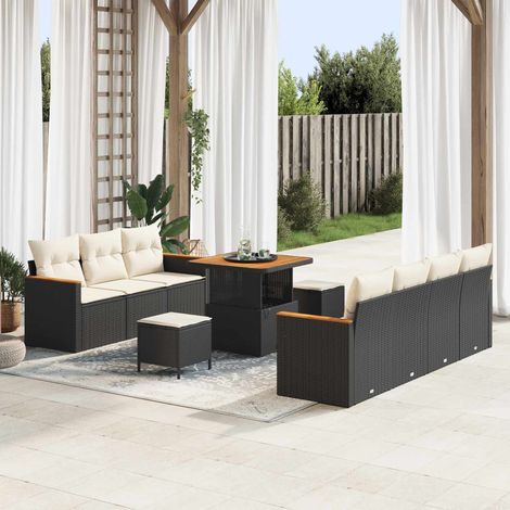 vidaXL Gartensofa-set 10 pcs Schwarz Poly-Rattan (1/5)