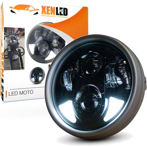 Optique Full LED Moto - R002B - 5.75" 40W 1750Lms 5500K - Noir Rond - XENLED - Bi-LED Phare moto - 5,75 pouces (1/5)