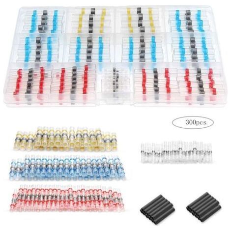 Connettore elettrico, 300 terminali elettrici crimpati, kit di connettori terminali termosaldabili di grado marino, connettore a saldare impermeabile per moto, nautica e settore automobilistico. (1/4)