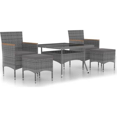 Maison Exclusive - Set Pranzo da Giardino 5 pz Polyrattan e Vetro Temperato Grigio (1/5)