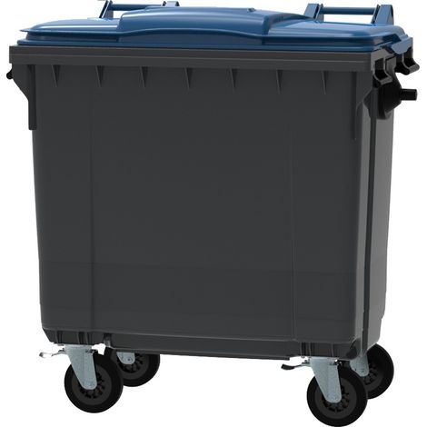 ESE France Conteneur Poubelle à déchets 4 roues - 770L - Robuste et Professionnel - 100% Recyclé - Gris avec Couvercle Bleu - Fabriqué en France (1/5)
