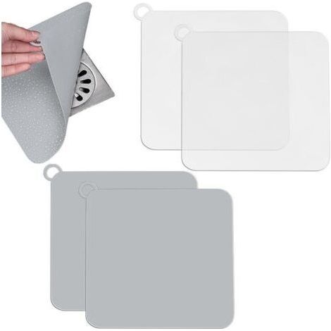 Lot de 4 bouchons de vidange de sol carrés de 20 cm, bouchon de baignoire, tapis de vidange de sol en silicone, bouchon de vidange anti-odeurs, couvercle universel de lavabo anti-odeurs pour (1/5)