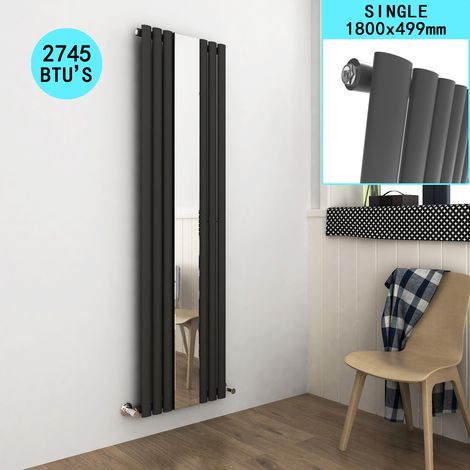 ELEGANT Central Heating Vertical Mirror Radiator Designer Oval Column 1800 x 500 mm Panel Central Heating Radiators Anthracite (1/5)