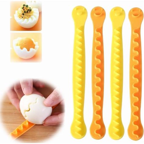 Lot de 4 coupe-œufs – Zigzag et ondulé – Aide œuf – Ustensiles de cuisine – Œufs durs (1/5)