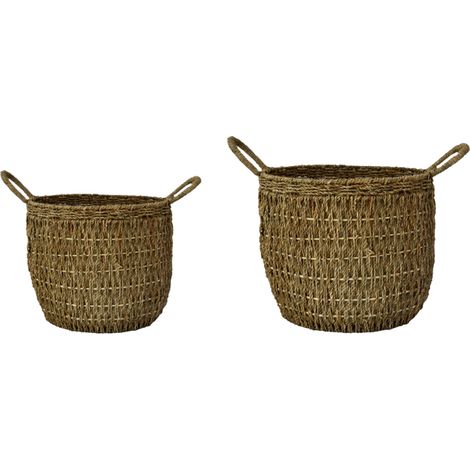 Lined Basket (Set of 2) - Seagrass - L35 x W35 x H30 cm - Natural