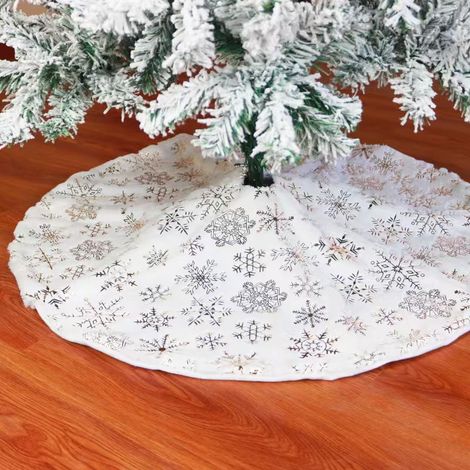 Jupe de sapin de Noël à sequins 78 cm, 90 cm, 122 cm. Jupe de sapin de Noël haut de gamme en fausse fourrure de lapin brodée de sequins, décoration de sapin de Noël, jupe de sapin argentée à flocons d