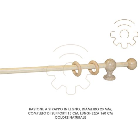 Tringle A rideau coulissante en bois naturel 23 mm longueur 160 cm avec supports 15 cm