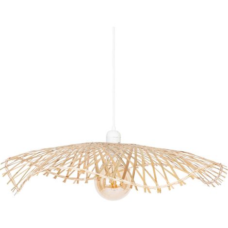 Atmosphera – Suspension en bambou ajourée D58 – Hauteur réglable 6 cm – Douille E27 – Pour ampoule à filament – Éclairage chaleureux pour grands espaces