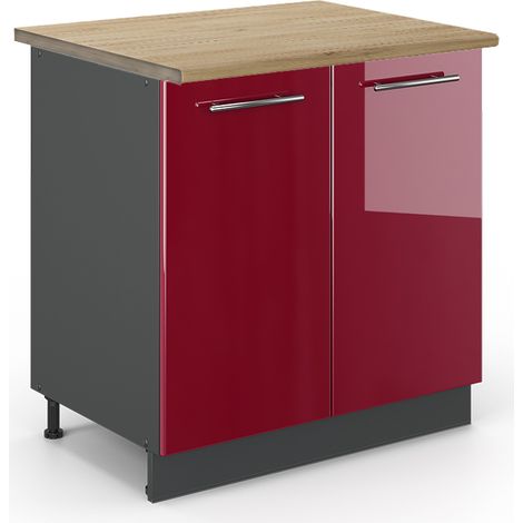 Spülenunterschrank Fame-Line, Bordeaux Hochglanz, 80 cm mit Regal, AP Eiche, Vicco