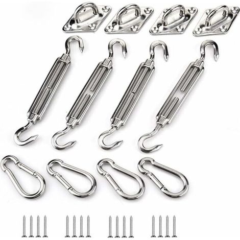 Kit de Fixation pour Voile D'ombrage, Acier Inoxydable Soleil Voile D'ombrage Kit de Fixation pour Triangle et Carré, Rectangle, du Soleil Voile D'ombrage Accessoires de Fixation M5 (1/5)