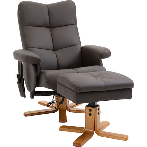 Fauteuil relax inclinable 145° avec massage et repose-pieds en simili cuir marron (1/5)