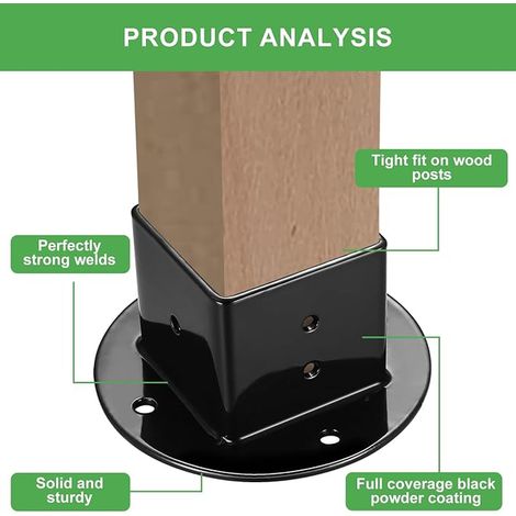 Support de Poteau, 2 Supports à Visser, Base de Poteau de Terrasse 50x50mm, Supports de Poteau pour Poteaux à Section Carrée, Boîtes aux Lettres, Balustrades, Plancher en Bois, Support de Poteau (1/3)