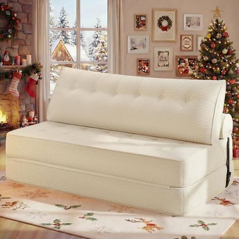 Faltbares Schlafsofa 3-in-1 Schlafsessel mit Kissen, Cord, Beige 150cm (1/5)