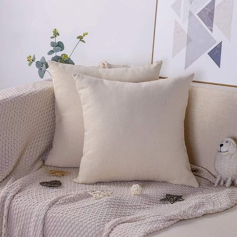 Set mit 2 Kissenbezügen 45 x 45 cm Polyester und Baumwolle, einfarbig, dekorativ, für Auto, Sofa, Zuhause (Beige) (1/4)