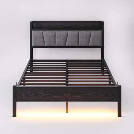 GagaCadre de lit 140x190 cm LED USB métal gris (1/5)