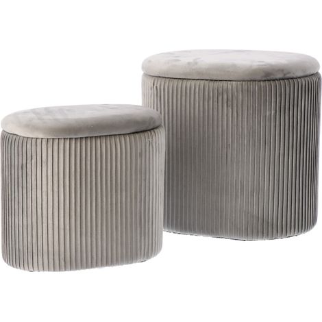 Regalo Italiano Set 2 Pouf Contenitore Iskra Grigio Velluto H 31 / 38 Cm – Pouf Contenitore Design Moderno Salvaspazio Arredo Casa