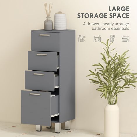 Meuble salle de bain 4 tiroirs, armoire rangement gris, panneaux de particules lisses (1/5)