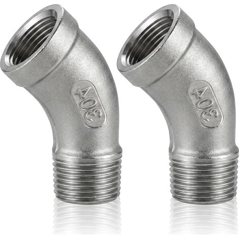 2 Pièces Raccord Coudé 45 Degrés, Raccord 3/8, Raccord Inox 304, Raccord Fileté 3/8, Raccord Mâle Femelle 3/8 - Coude DN10 pour Plomberie, Tuyau, Liquide et Gaz (1/5)