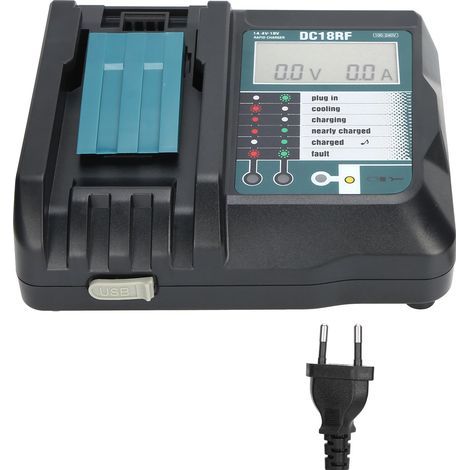 Chargeur DC18RF avec Écran et Interface USB pour Batterie Makita 14V/18V Lithium 100V‑240V EU (1/5)