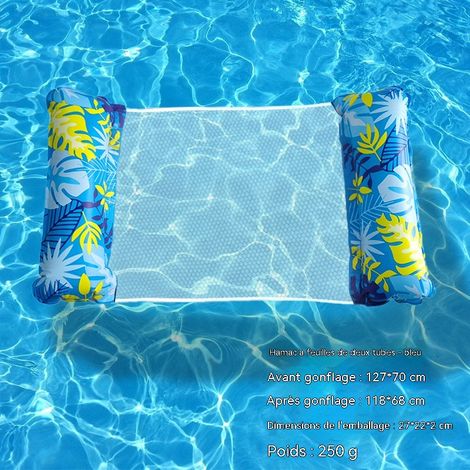 Hamacs gonflables de piscine à thème tropical, modèles à double boudin avec porte-gobelets, lits flottants portables - hamac feuille bleue(pompe non requise)