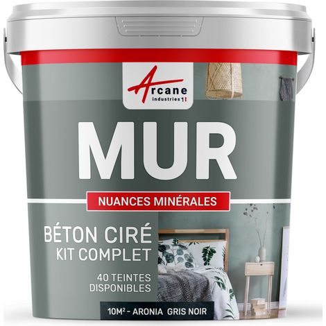 béton ciré, mur, couleur, enduit décoratif, enkit, gris, blanc, beige - 10 m² - Satinée Aronia Gris Noir - ARCANE INDUSTRIES