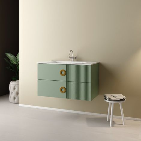 MOBILE BAGNO SOSPESO SENZA SPECCHIO MODELLO SOLE 90CM - BASE SOSPESA -LAVABO - STONE GREY -SPECCHIO ESCLUSO  - MOB
