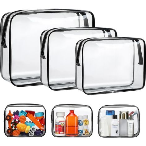 Borsa da viaggio trasparente, trousse per il trucco trasparente e impermeabile, trousse da viaggio in PVC impermeabile, beauty case trasparente (piccola, media, grande) (1/5)