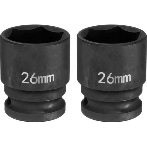 2Pcs Douille à Choc 6 Points 26mm Douille Métrique 1/2" Entraînement Carré 1.65" (42mm) Long Douilles Hexagonales pour Écrous d'Axe de Broche en Acier Cr-Mo Phosphaté, Noir (1/5)