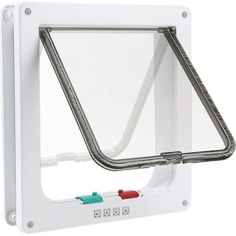 4-Position Cat Flap with Tunnel and Lock for Small Animals (Cat, Dog), Easy to Install, White (L) (1/4)