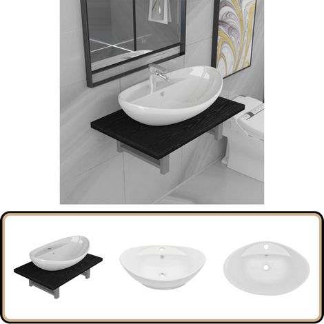 vidaXL Meuble de salle de bain en deux pièces Céramique Noir